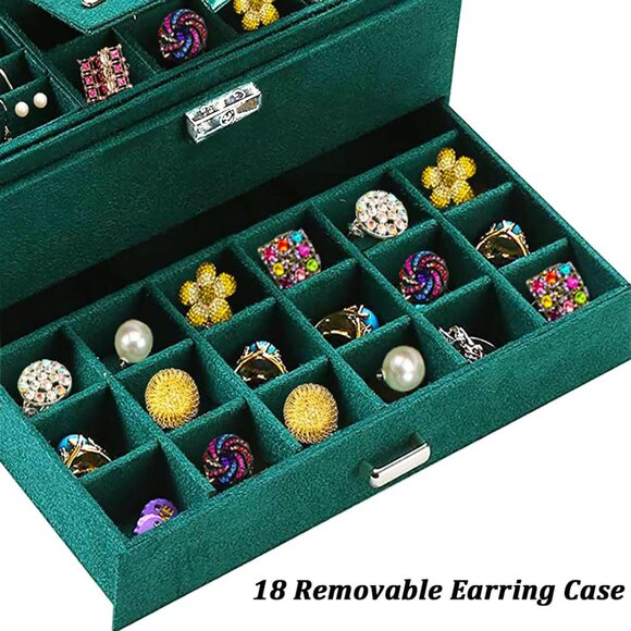 Jewelry Boxes for Women Green Velvet Jewelry Organizer with Lock,Teen Jewelry Or - Picture 7 of 9